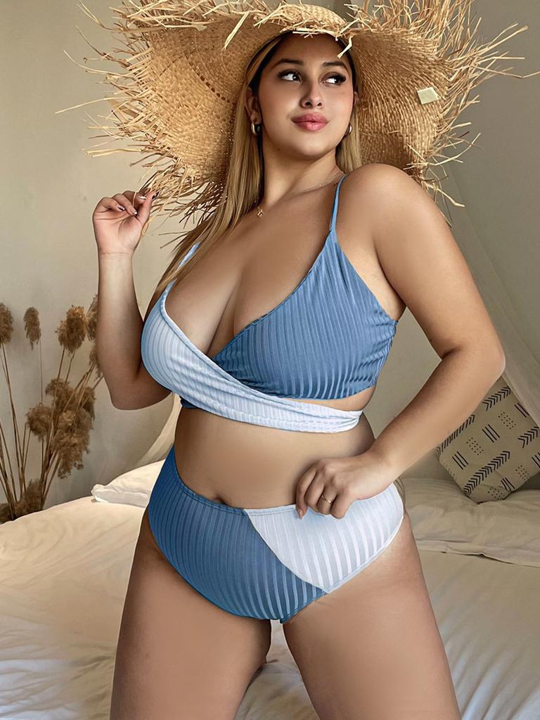 Women's Large Size Colorful Straps Bikini Summer Beach Collision Swimsuit Sports Beach Plus Size Swimsuit Sets