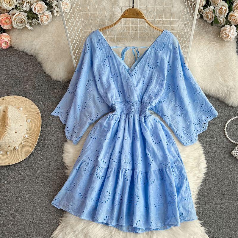 Summer Fashion A- Line Embroidered Seaside Holiday Beach Dress