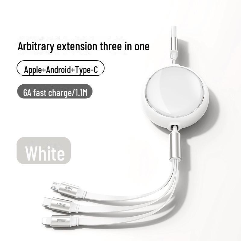Многофункциональный кабель для быстрой зарядки 6 А, выдвижной, прозрачный, Macaron, для передачи данных - 100 Вт, три в одном, для зарядки в автомобиле