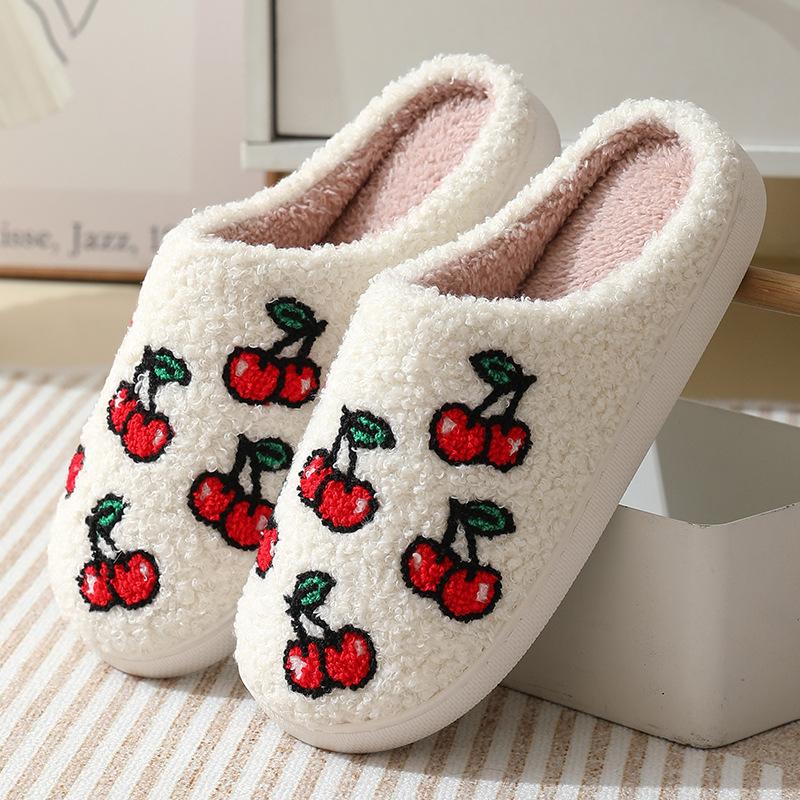 New Comfortable Home Cute Cartoon Strawberry Winter Cotton Slippers for Men and Women's Couples Thick Sole Warm Cotton Slippers