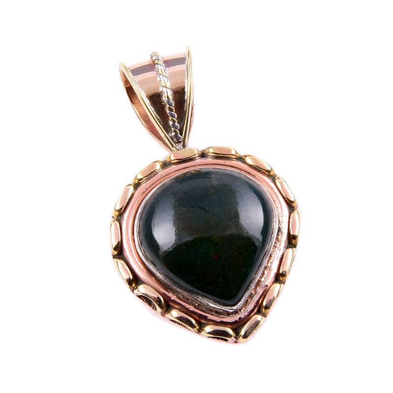Natural Bloodstone Gemstone 925 Solid Sterling Silver TwoTone Pendant 1.25" n8I18
