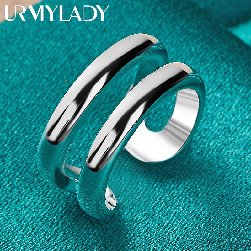 URMYLADY Кольцо из стерлингового серебра 925 пробы, двойное, круглое, регулируемое, для женщин, шарм, модная бижутерия