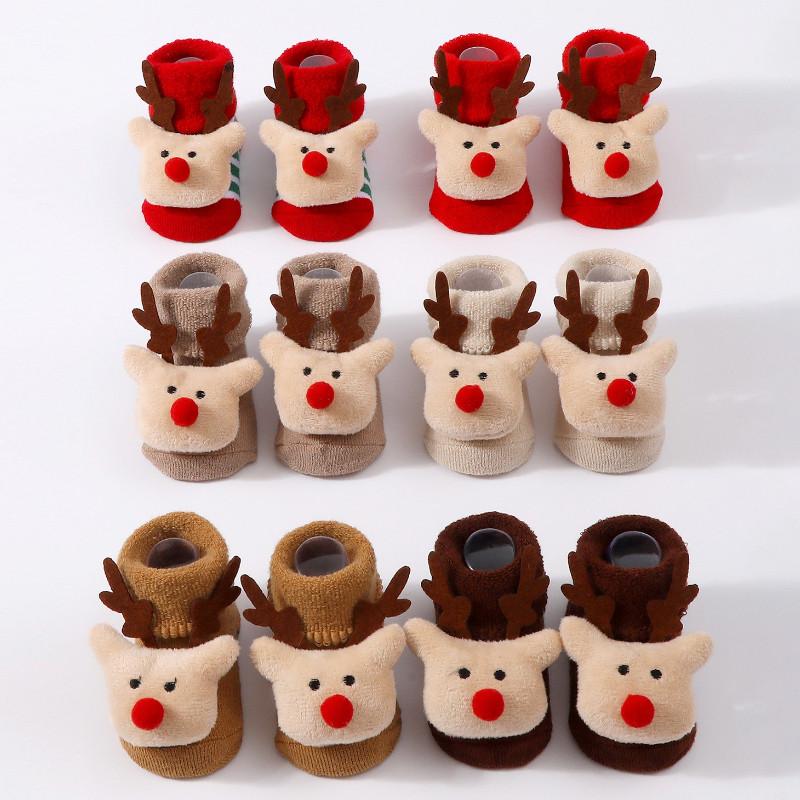 Рождественские детские носки с Сантой и оленями, нескользящие первые шаги для новорожденных младенцев, милый праздничный подарочный набор