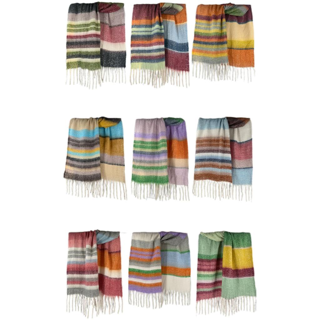 Shawl Scarf Niche Design High Sense Contrasting Color Scarf Scarf Fringed Shawl