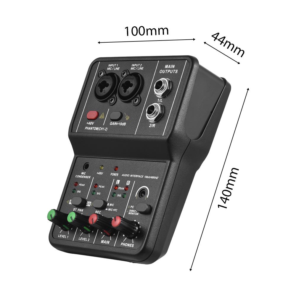 Аудиоинтерфейс Профессиональная звуковая карта для записи 16 бит/48 кГц Мини USB аудиоинтерфейс Звуковая карта 2 входа и 2 выхода с фантомным питанием 48 В USB-B кабель