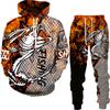 Spring Autumn 3D Fish Print Men Women Hoodie+Pants 2pcs Sets Camo Fishing Hunting Camping Clothes Fashion Outdoor Sportswear Set