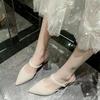 Pointed Head Bag Head Medium Heel Thick Heel Cool Slippers Half Drag Sandals Women's Summer 2025 New Cloth Outer Wear