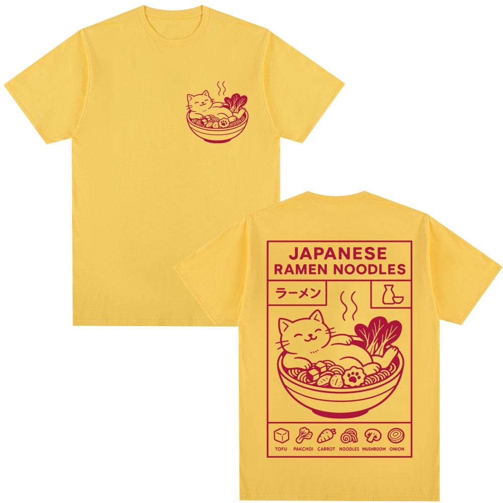 Japanese Style Raunisex Noodles Cat Funny Tshirts Unisex Unisex Fashion Harajuku High Quality T Shirt Oversized Cotton Casual Tshirt