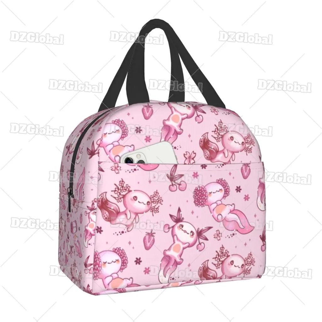 Милая сумка для ланча с аксолотлем, с термоизоляцией, для школы, офиса, с мультяшной саламандрой, животным, портативная, термокулер, для бенто-бокса, для женщин, детей