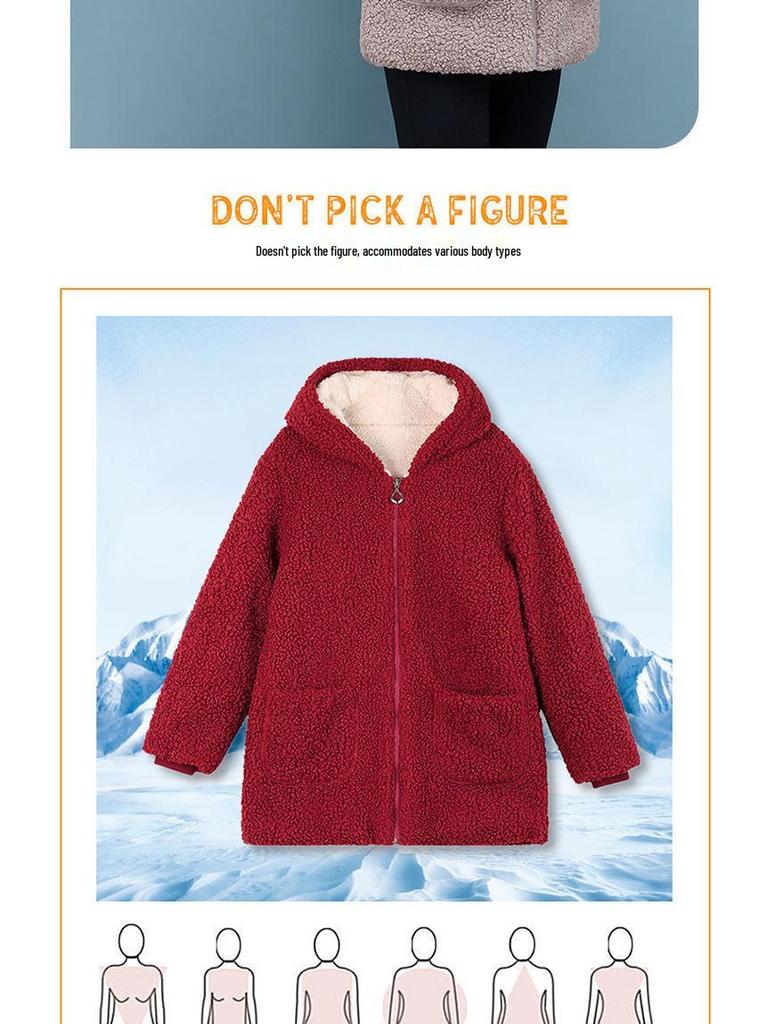 Women's Plus Size Long Velvet Thickened Faux Lambskin Casual Jacket for Autumn/Winter 2023