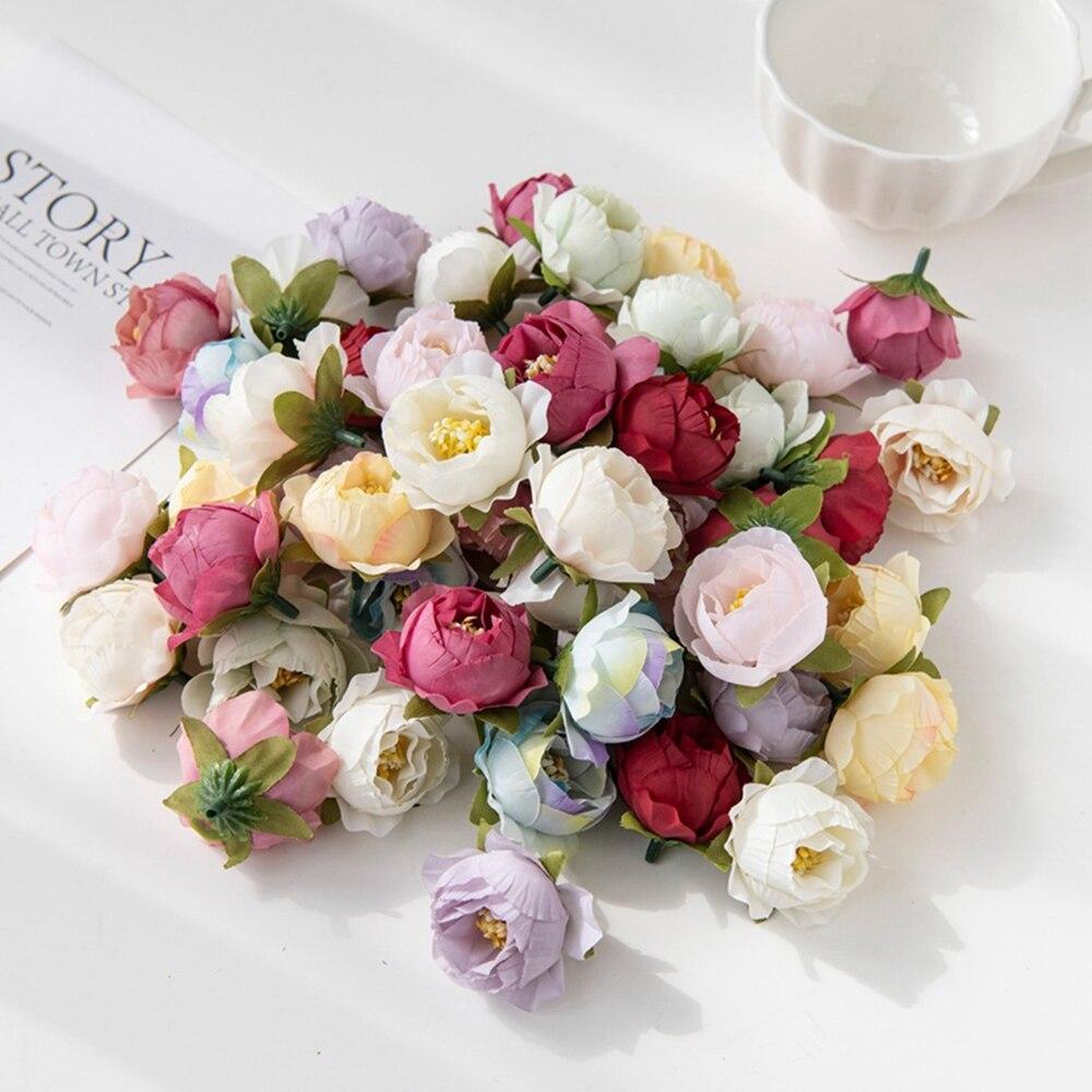 10Pcs Artificial Flowers Wedding Decoration Christmas Garland Home Room Scrapbooking Brooch Diy Gifts Candy Box Fake Silk Peony