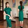 Green lace large size cheongsam summer new retro national style improved Chinese style send test mother daily cheongsam skirt