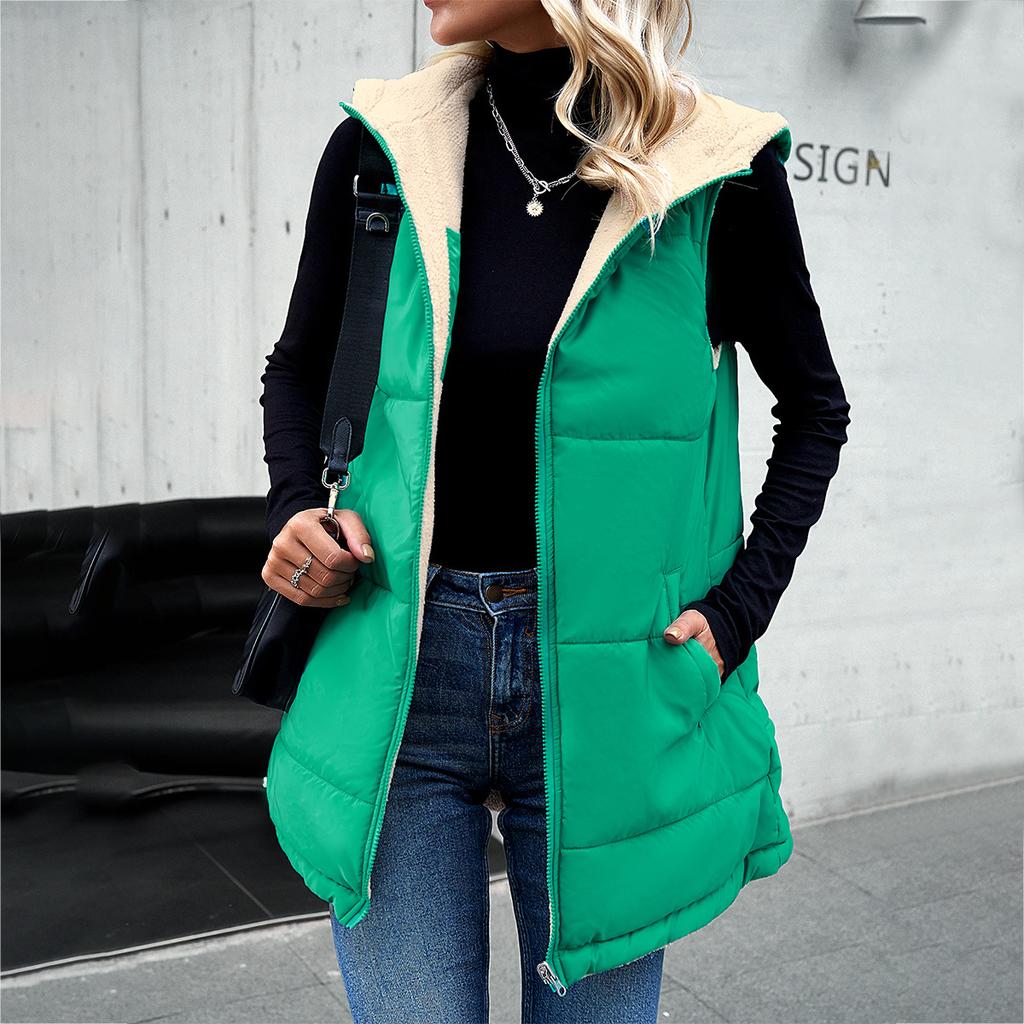 Women's Fashion Solid Color Double-sided Wearing Cotton-padded Coat Winter Loose Commuter Mid-length Hooded Cotton-padded Coat