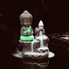 Green Polyresin Smoke Buddha Backflow Cone Incense Holder with 10 Cone Decorative Showpiece - 8 Cm  (Polyresin, Green)