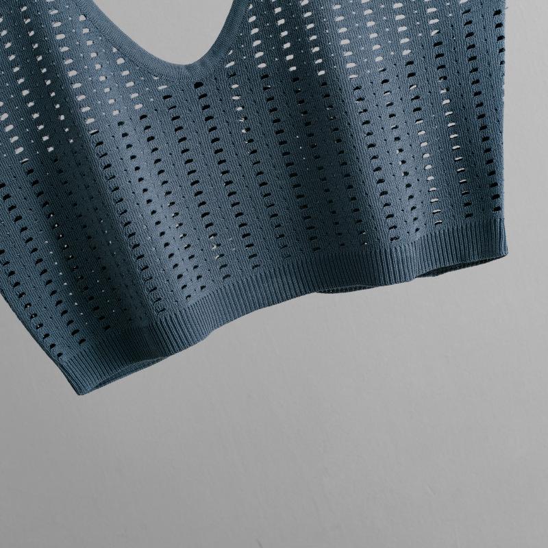 Summer Women's Short Vest Top High-waisted Thin Hollow Open-end Package Hip Half-body Skirt Two-piece Set