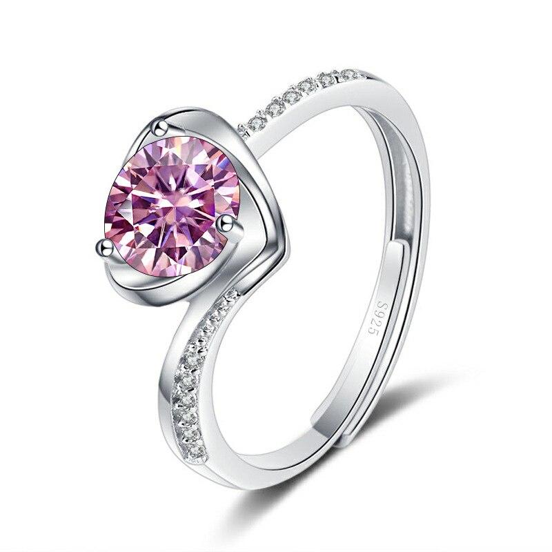 Bague Ringen Женские свадебные украшения из стерлингового серебра 925 пробы, 1 карат, VVS D, цветное кольцо с муассанитом, в форме сердца, обручальные кольца, изменяемый размер