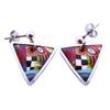 [R6510] - Artisanal Earrings 'Columbine & Harlequin' Multi-colored Silver (triangle) - 19x17mm