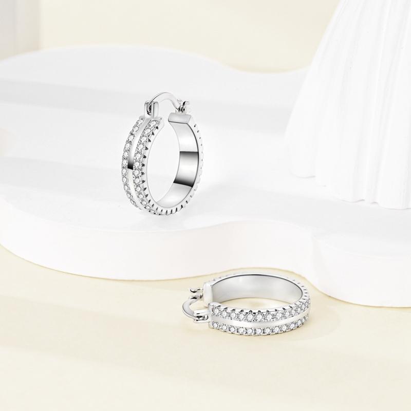 Charms Double Hoop Earrings For Women 100% 925 Silver Cubic Zircon Heart Star Moon Earrings Elegant Birthday Jewelry Gifts