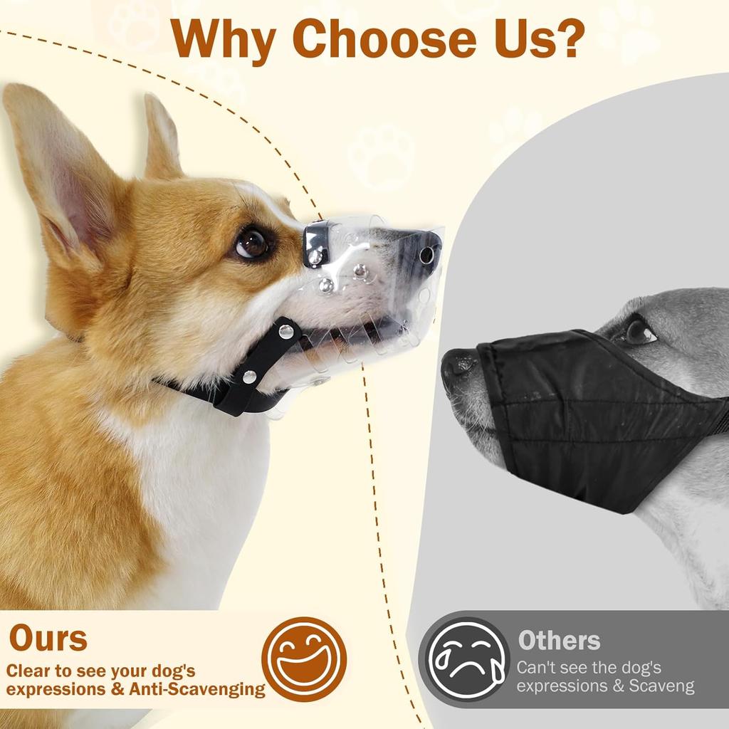 Mayerzon Dog Muzzle, Basket Muzzle for Small Medium Dogs Poodle Dachshund Corgi, Clear Puppy Mouth Cover for Grooming Vet Visits To Prevent Biting