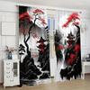 2 Pieces Japanese Series of Landscape Ink Paintings Printed Curtains, Pole Bag Curtains 42*84, Home Decoration, Room Decoration