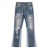 ZYLLO Blue Washed Destroyed Flared Jean Pants Hip Hop Graffiti Ripped Denim Jeans Men Streetwear Vintage Wide Leg Jeans