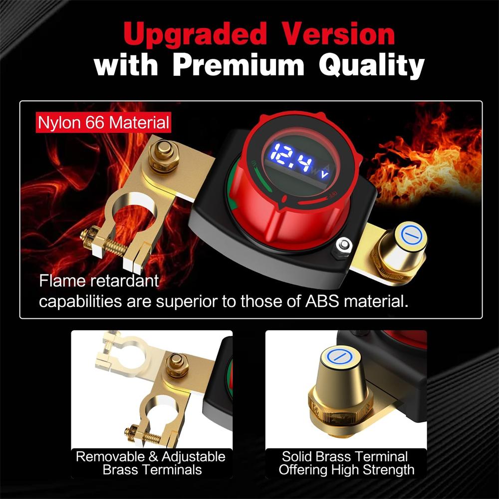 Top Post Battery Disconnect Switch With Voltmeter 5-60V Master Isolator Kill