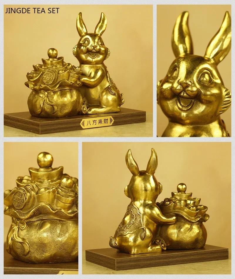 1PCS Brass Zodiac Rabbit Ornament Home Living Room Office Desk Decoration Mascot Crafts housewarming Gift