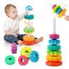Toddler Rotating Rainbow Tower Spinning Stacking Pyramid Tower Cup Montessori Educational Puzzle Sensory Baby Kid Toy Gift