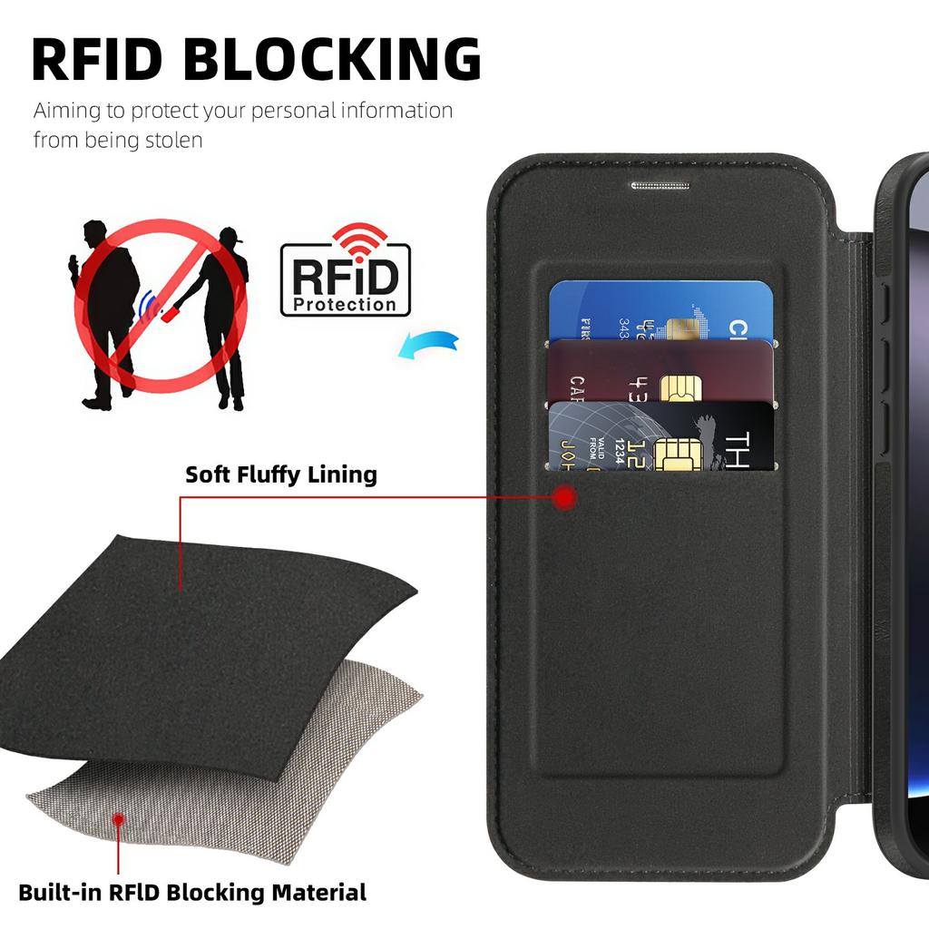 For iPhone 16 Pro Leather Case Compatible with MagSafe RFID Blocking Card Holder Phone Cover