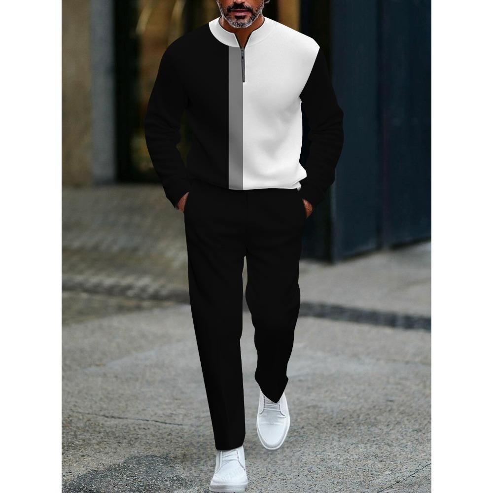 Весенне-осенняя модная уличная одежда Мужской комплект из двух предметов с длинными рукавами, на молнии до середины, со стойкой, мужская повседневная спортивная одежда