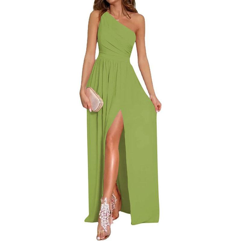 Women's New Spring Slash Shoulder Dress Temperament Skinny Sleeveless Sexy Split Dress