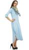 Bimba Women's 3 4 Sleeves Light Blue Casual Cowl Loose Maxi Dress With Scarf -