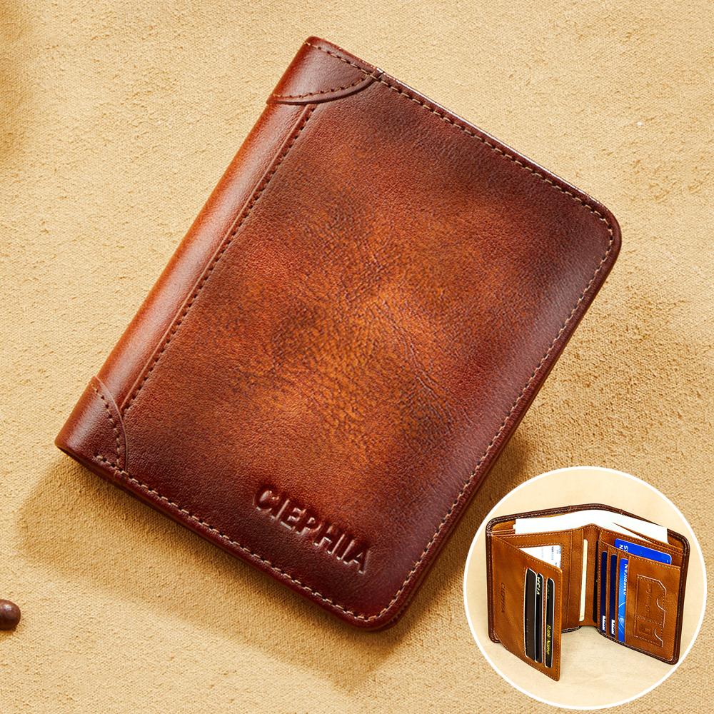Genuine Leather Rfid Wallets for Men Vintage Thin Short Multi Function ID Credit Card Holder Money Bag with 2 ID Windows Gift for Him