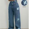 Женские повседневные джинсы с бантом Y2k Blue Baggy Denim Trousers Loose Straight Sweet Coquette Aesthetic Washed Jeans