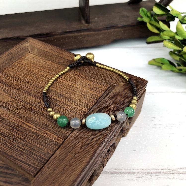 BLINGBAY Женский браслет из бисера Ретро браслет в непальском стиле Нефритовый агат Браслет-колокольчик ручной работы Женственные и универсальные украшения в этническом стиле