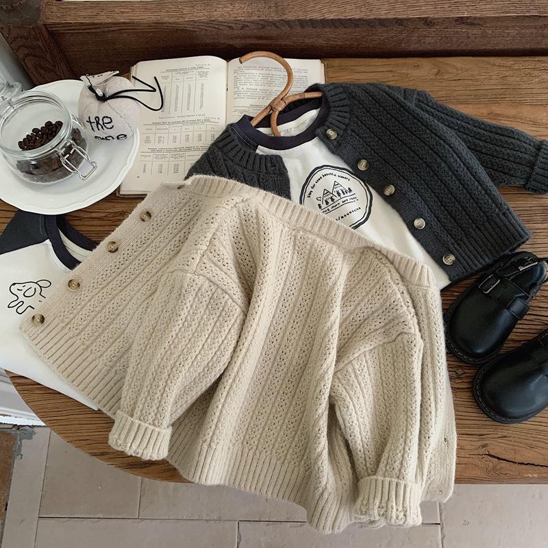 Children's Autumn Sweater Jacket Boy's Sweater Cardigan Knitted Sweater Girl's Children's Spring and Autumn Western Style Top Beige Jacket