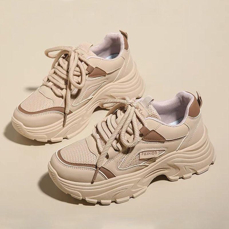 Новые сетчатые туфли на платформе с увеличенным верхом Daddy Shoes, женские весенние низкие белые туфли, повседневная обувь для студентов