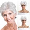 Synthetic Mixed Old Woman Wig Ombre Short Wave Hair Natural Layered Grandmother Wigs with Bangs Cosplay Costume