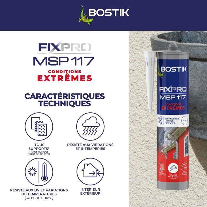 Mastic colle - BOSTIK - Fixpro MSP 117 - Conditions extrêmes - Intérieur/extérieur - Blanc - Cartouche 290 ml