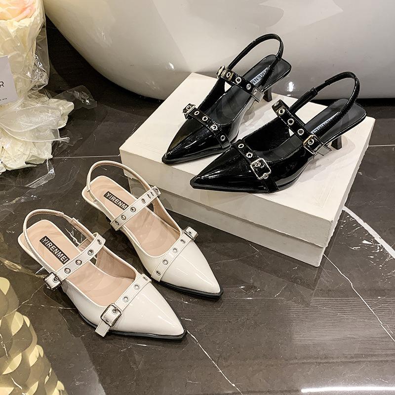 Женские летние туфли на высоком каблуке, новая сумка, туфли-лодочки с мелким вырезом, задник открытый, тонкий каблук, остроносые универсальные сандалии для женщин