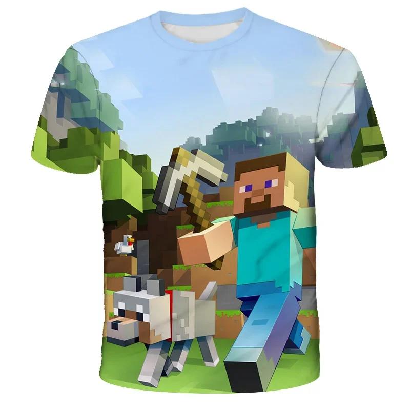 Майка для мальчика Minecraft 3D-печать Повседневная Летняя Милая Мальчики Девочки Строительные Блоки Мультяшная Футболка Популярные Топы Внутри Снаружи Mc
