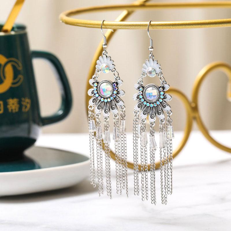 Винтажные этнические разноцветные хрустальные серьги-подвески для женщин, классические пляжные серьги с цепочкой и кисточками, женские серьги-подвески, бижутерия