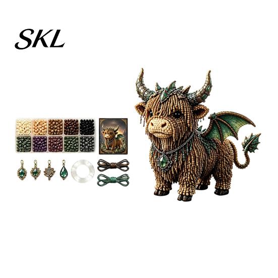 Artistic Home Decor Craft Highland Cow Bead Kit, Mythical DIY Tiny Complete Crafting Set 3D Beaded Animal, Art Project for Adults Teens Handmade Gift