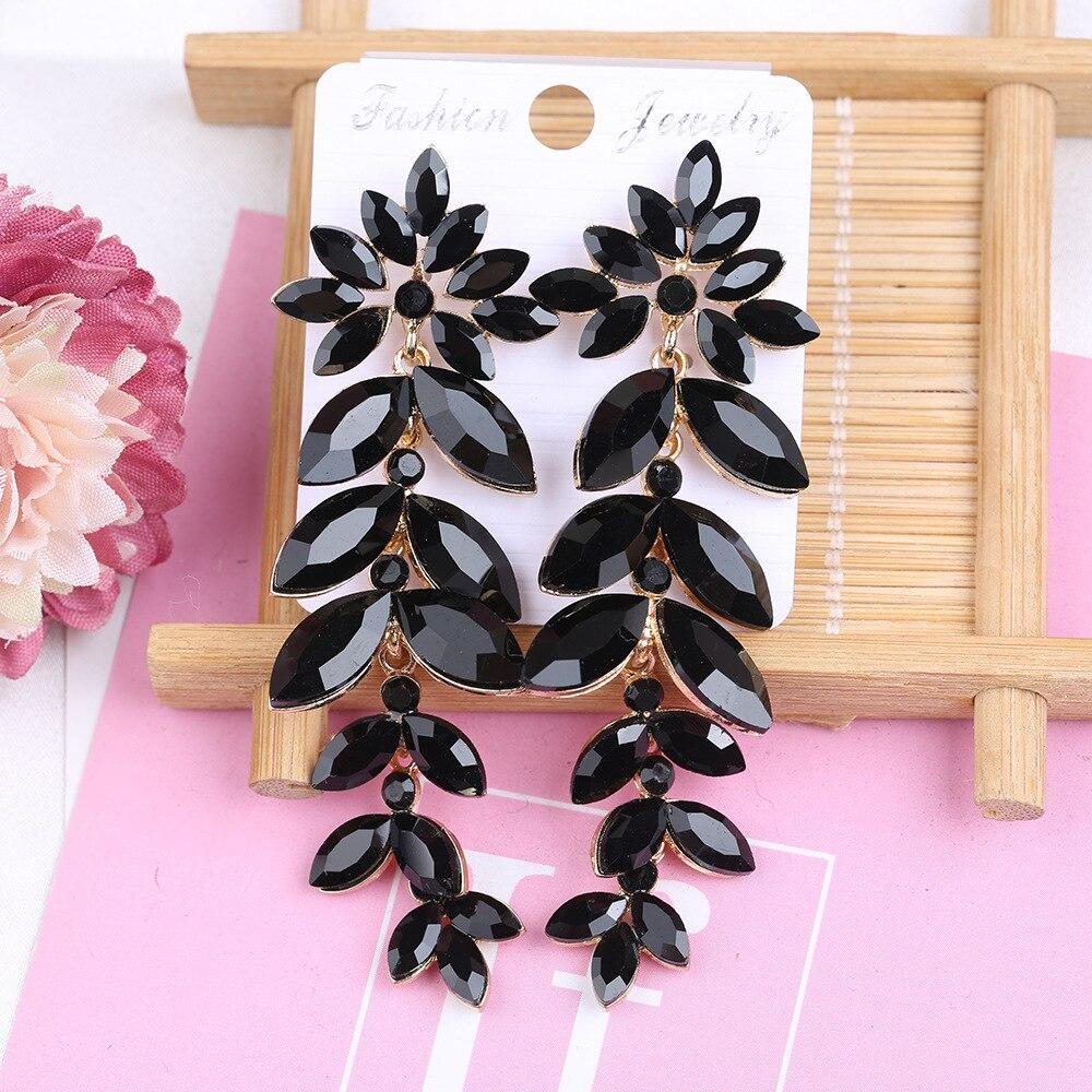 Pinkdudu Fashion Flash Rhinestone Long Leaf Drop Earrings Luxury Romantic 4 Color Tassel Earring for Women Jewelry PD1566