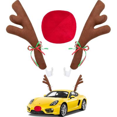 Набор рогов и носа оленя для автомобиля, Рождественский набор рогов оленя для автомобиля, Для окна автомобиля, крыши и решетки радиатора, Декоративный набор из рогов и носа оленя для автомобиля