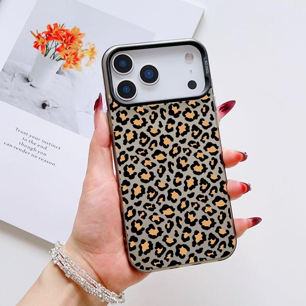 INS Чехол для телефона с леопардовым принтом для iPhone 17 16 15 14 13 12 11 Pro Max Air Матовый Лазерный Аврора Ударопрочный Funda