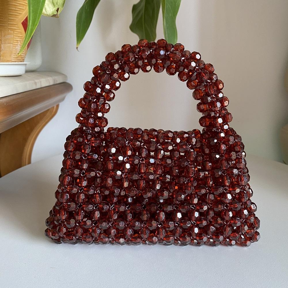 Handmade Bead Bag Big Hand Woven Handbags Unique Designer Ladies Party Bag Top Handle Phone Purses and Handbags