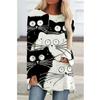 Летняя футболка с длинным рукавом и милым принтом лесного кота на 3D-принте с круглым вырезом, удобная женская забавная новая ретро-пуловер, модный женский топ