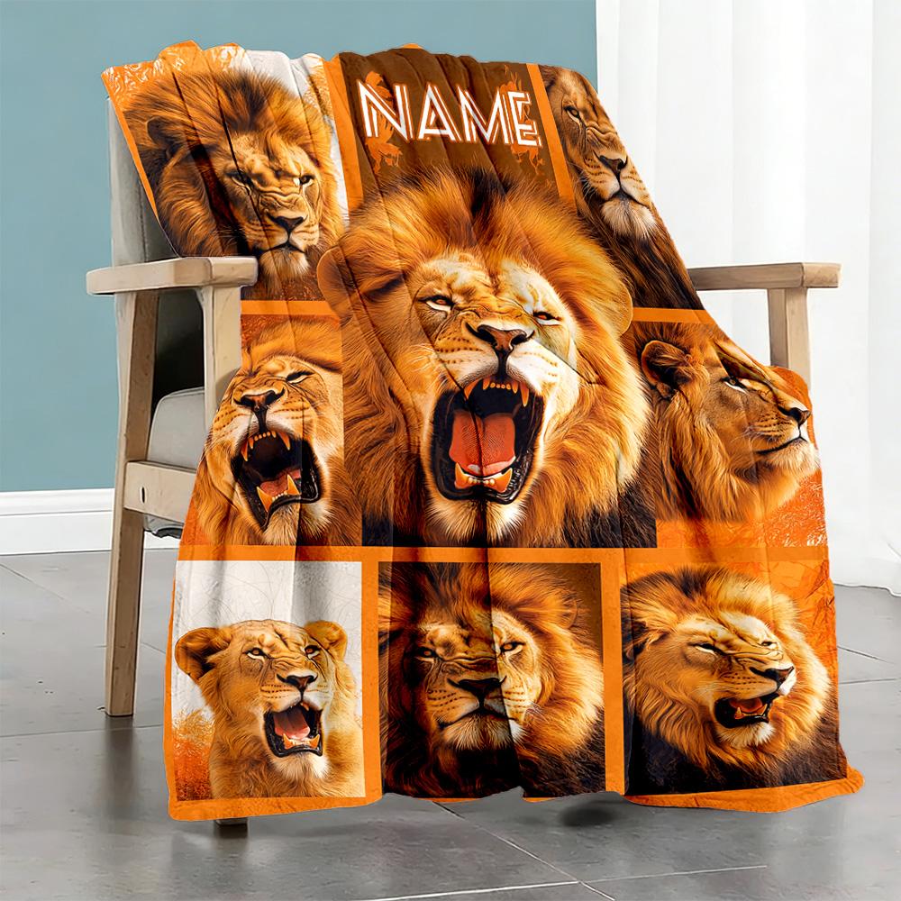 Lion Pride Customize Your Name Blanket Gift Customizable Blanket Soft & Cozy Versatile for Office Nap Living Room Chair Four Seasons Universal