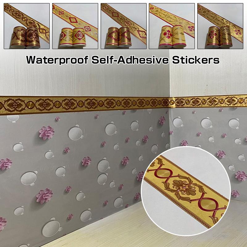 10 метров золотая роскошная ПВХ 3D водонепроницаемая плитка наклейки линия талии обои гостиная настенные бордюры наклейки 8 см плинтус линия